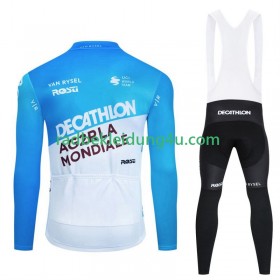 Set Langarmtrikot + Trägerhose Lange Winter Thermal Fleece Decathlon Ag2R 2024